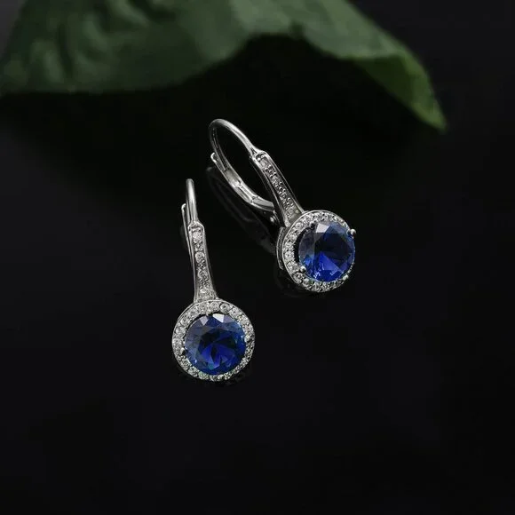 925 Sterling Silver Cubic Zirconia Halo Leverback Dangle Bridal Earrings for Wom - Picture 2 of 4